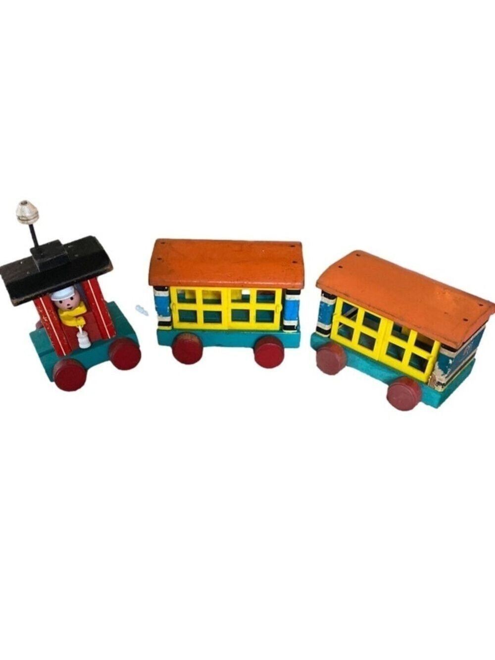 Vintage Fisher Price Huffy Puffy 1960’s 3 Piece Wood Train Set OS